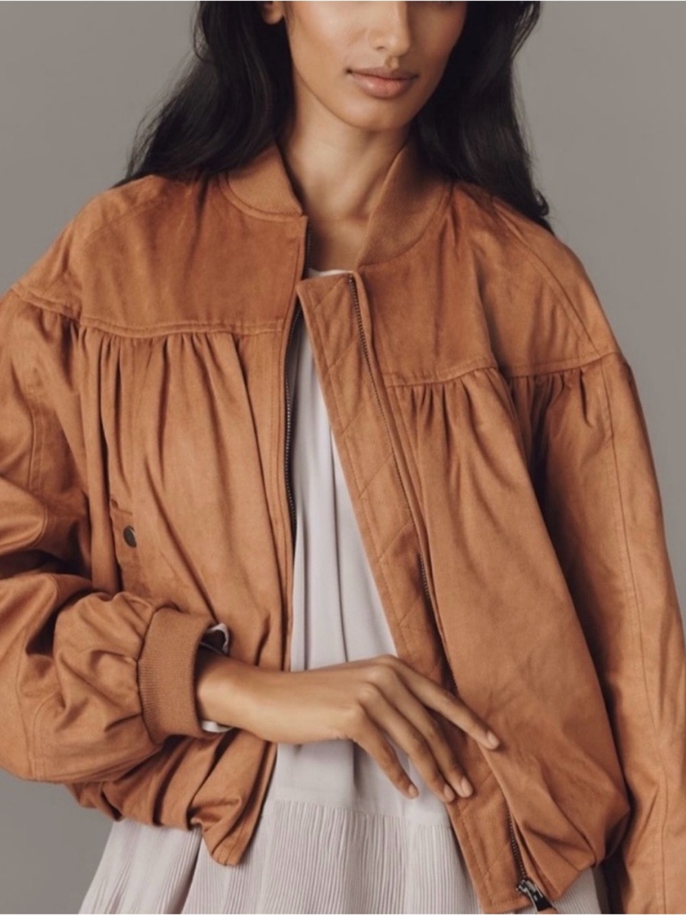 NWT Anthropologie Tan Suede Bomber Jacket